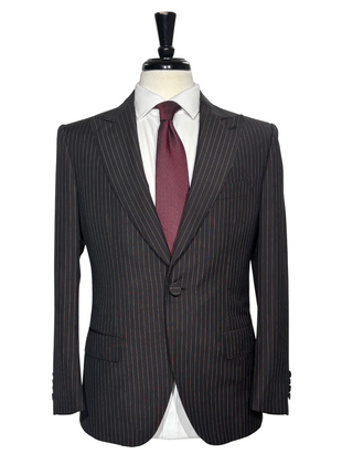 Brioni Mens Dark Brown Pinstripe Fully-Canvassed Peak Lapel Classic Fit 3-Piece Wool Blend Suit - 40S