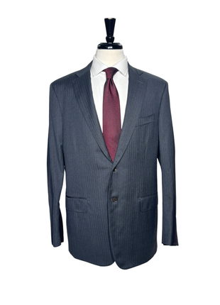 Isaia Mens Charcoal Herringbone Notch Lapel Slim Fit 2-Button Wool Suit - 44L