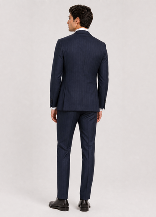 Tovaglia Mens Blue Pinstriped Slim Fit 100% Wool Double Breasted 2 Piece Suit