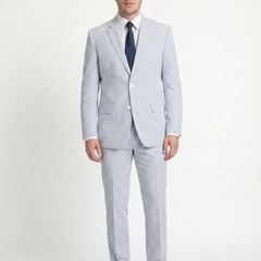 Emigre Classic Fit Blue Striped Two Button Cotton Seersucker Suit - The Suit Depot