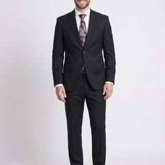 Raphael Men's Regular Classic Fit Solid Black 2 Button Mens Wool-touch Suit - The Suit Depot