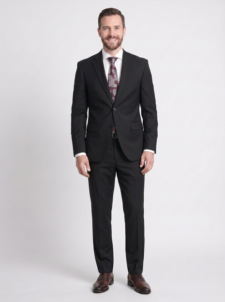 Raphael Men's Regular Classic Fit Solid Black 2 Button Mens Wool-touch Suit