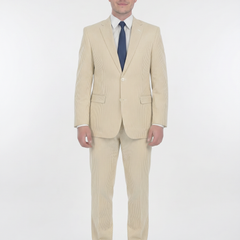 Emigre Classic Fit Tan Striped Two Button Cotton Seersucker Suit - The Suit Depot