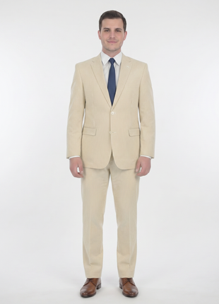 Emigre Classic Fit Tan Striped Two Button Cotton Seersucker Suit - The Suit Depot