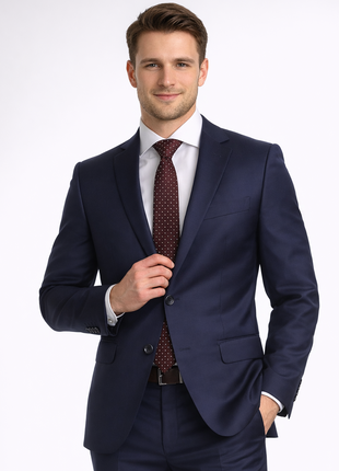 Mens Classic Fit Navy Blue Two Button 100% Wool Suit