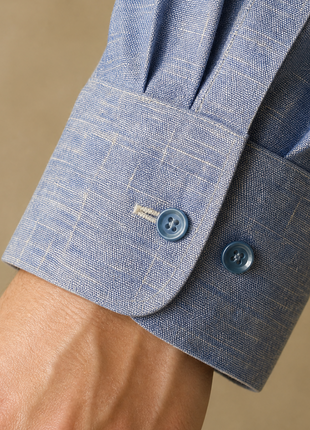 Proper Mens Blue Contemporary Fit Spread Collar 100% Linen Dress Shirt