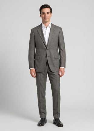 Brunello Cucinelli Mens Gray Micro Houndstooth Fully-Canvassed Notch Lapel Slim Fit 3-Button Wool Silk Suit with Ticket Pocket  - 44L