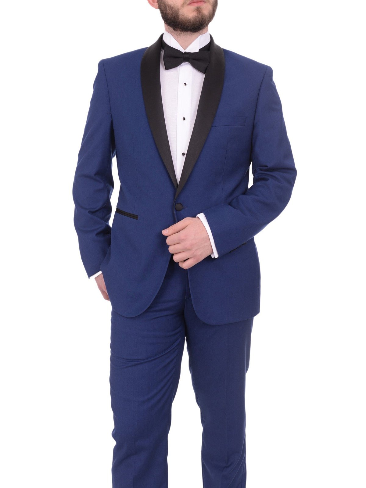 Gino Vitale TUXEDOS Gino Vitale Slim Fit Indigo Blue One Button Tuxedo Suit With Satin Shawl Lapel