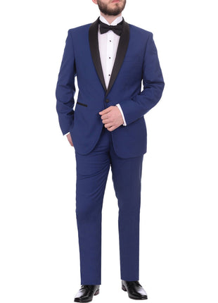 Gino Vitale TUXEDOS Gino Vitale Slim Fit Indigo Blue One Button Tuxedo Suit With Satin Shawl Lapel