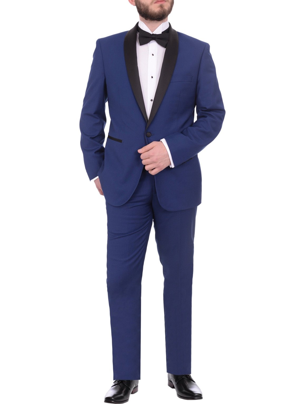 Gino Vitale TUXEDOS Gino Vitale Slim Fit Indigo Blue One Button Tuxedo Suit With Satin Shawl Lapel