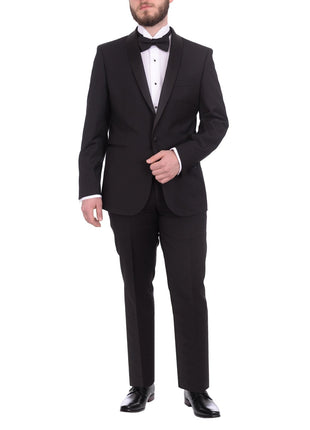 Gino Vitale TUXEDOS Gino Vitale Slim Fit Solid Black One Button Tuxedo Suit With Satin Shawl Lapels