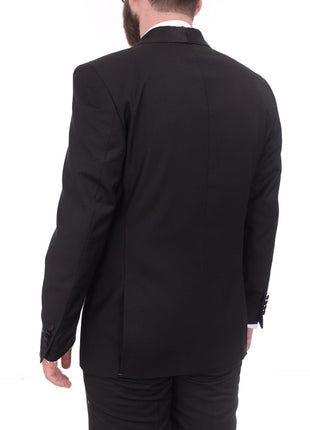 Gino Vitale TUXEDOS Gino Vitale Slim Fit Solid Black One Button Tuxedo Suit With Satin Shawl Lapels