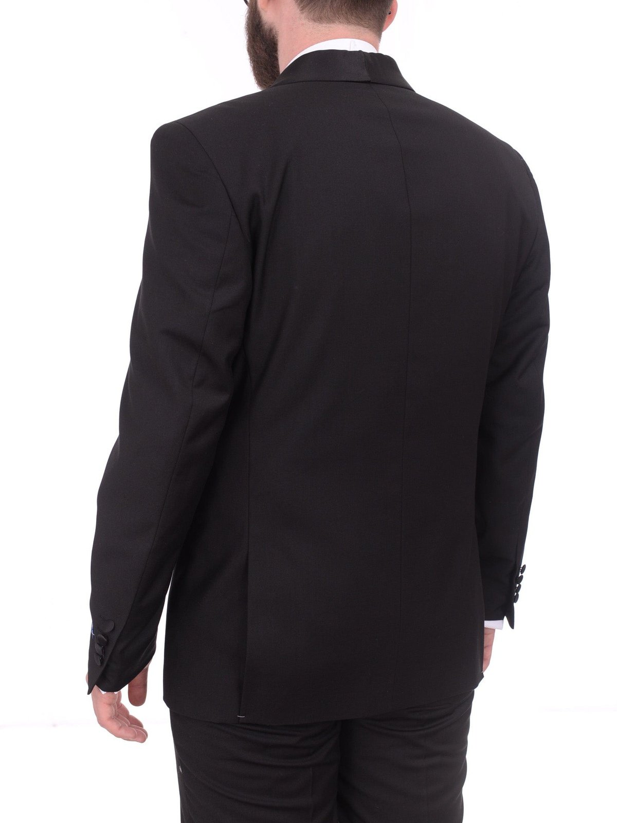 Gino Vitale TUXEDOS Gino Vitale Slim Fit Solid Black One Button Tuxedo Suit With Satin Shawl Lapels
