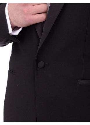 Gino Vitale TUXEDOS Gino Vitale Slim Fit Solid Black One Button Tuxedo Suit With Satin Shawl Lapels