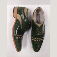 Thumbnail for Giovanni SHOES Giovanni Mens Olive Green & Tan 2 Tone Lace-up Oxford Leather Dress Shoes