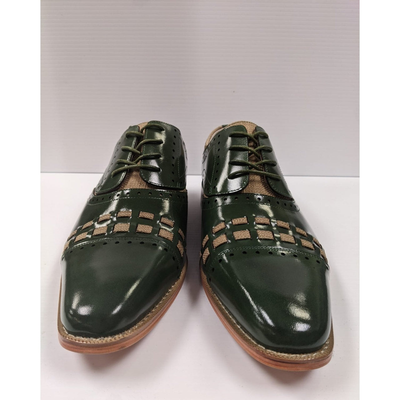 Giovanni SHOES Giovanni Mens Olive Green & Tan 2 Tone Lace-up Oxford Leather Dress Shoes
