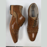 Thumbnail for Giovanni SHOES Giovanni Mens Tan 2 Tone Lace-up Oxford Leather Dress Shoes