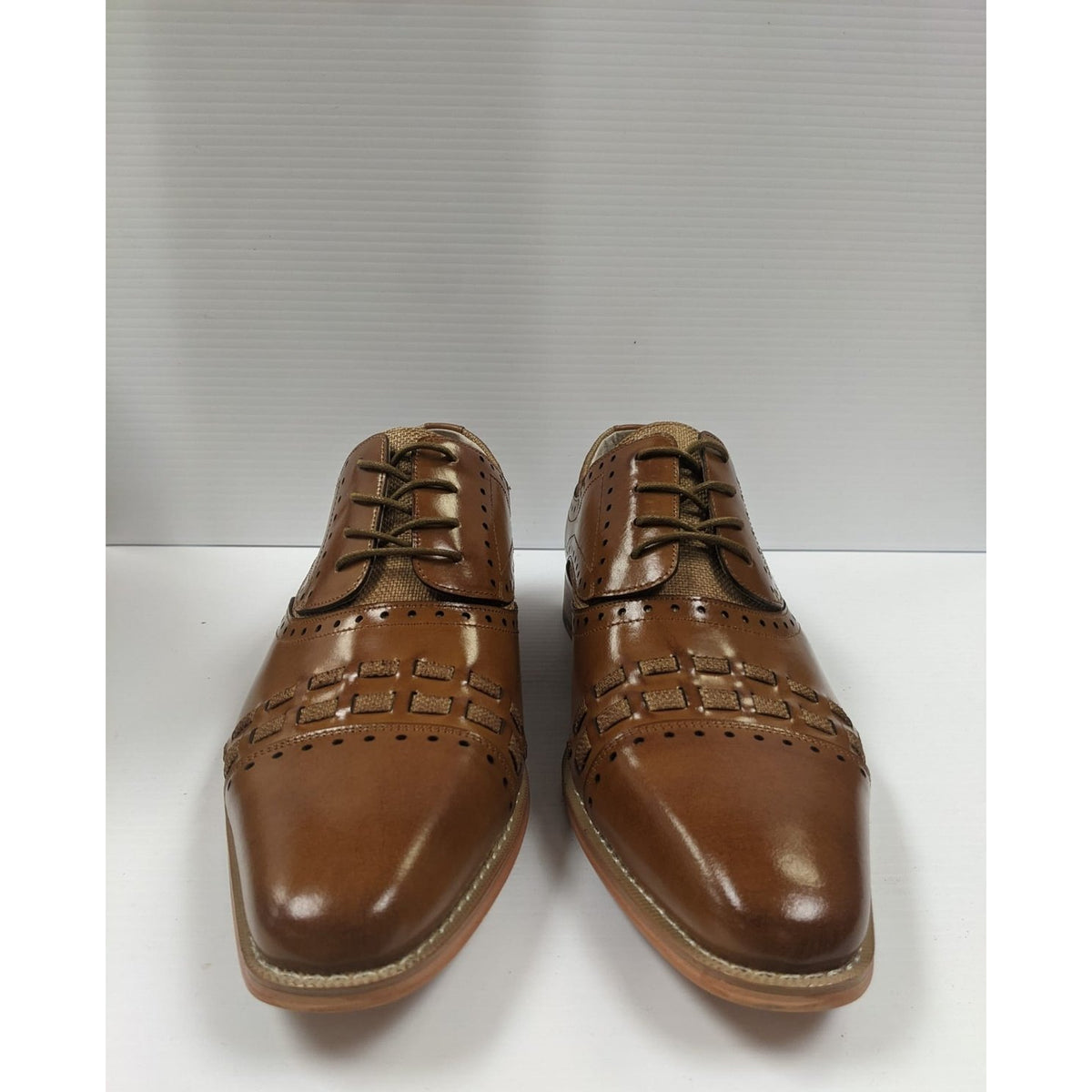 Giovanni SHOES Giovanni Mens Tan 2 Tone Lace-up Oxford Leather Dress Shoes