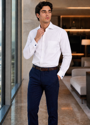 Christopher Morris Solid White Classic Fit Cotton Spread Collar Non-Iron French Cuff Dress Shirt