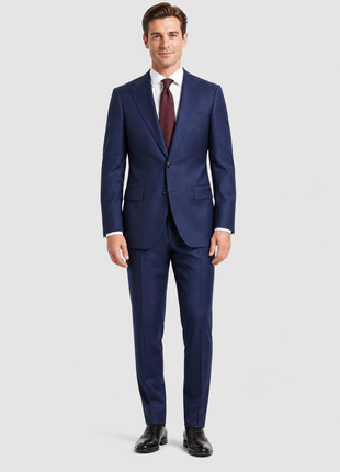 Sartoria Mazar Navy Blue Tonal Plaid Slim Fit Notch Lapel Wool Silk 2-ButtonSuit