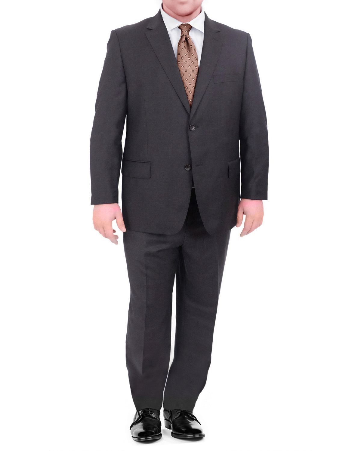 Mens Mazara Portly Fit Solid Charcoal Gray Two Button Wool Suit