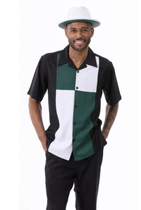 Thumbnail for Montique Mens Emerald Green Classic Fit 2 Piece Short Sleeve Walking Suit