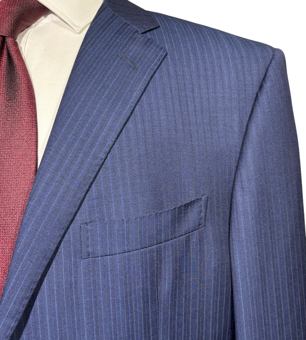 Corneliani Mens Blue Pinstripe Fully-Canvassed Notch Lapels