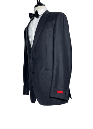 Bartorelli Napoli Mens Black Tonal Weave Notch Lapel Slim Fit 2-Button Wool Suit with Ticket Pocket - 44L