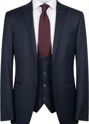 Corneliani Mens Solid Midnight Blue Fully-Canvassed Peak Lapels Slim Fit 3-Piece Wool Suit - 38R - The Suit Depot