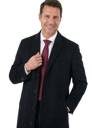 Mens Classic Fit Black Full Length Single Breasted Wool Cashmere Overcoat - The Suit Depot