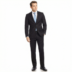 Mens Classic Fit Two Button 100% Wool Wrinkle Resistant Suit - Solid Black - The Suit Depot
