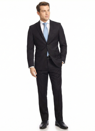 Mens Classic Fit Two Button 100% Wool Wrinkle Resistant Suit - Solid Black - The Suit Depot