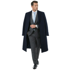 Men's Regular Fit Navy Blue Full Length Wool Cashmere Overcoat Topcoat - The Suit Depot