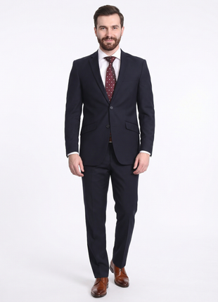 Men's Raphael Slim Fit Solid Navy Blue Wool-touch Two Button 2 Piece Suit - The Suit Depot