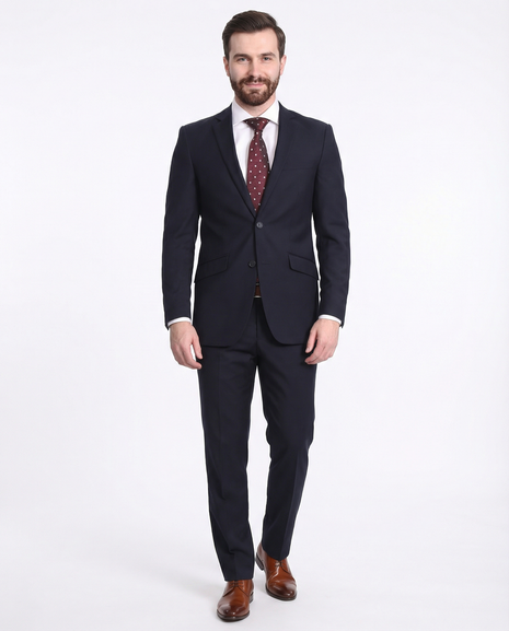 Men's Raphael Slim Fit Solid Navy Blue Wool-touch Two Button 2 Piece Suit - The Suit Depot