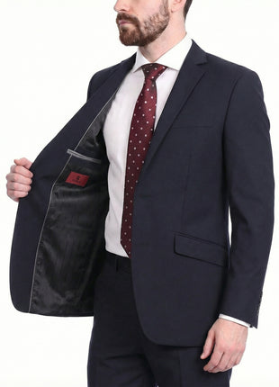 Men's Raphael Slim Fit Solid Navy Blue Wool-touch Two Button 2 Piece Suit - The Suit Depot