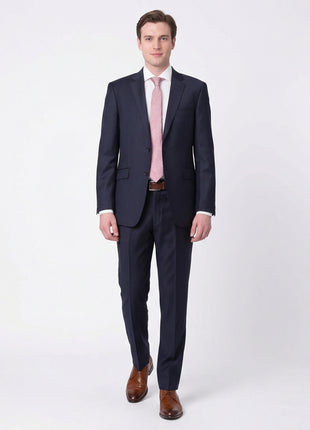 Men's Slim Fit Solid Navy Blue Two Button Wool Suit - The Suit Depot