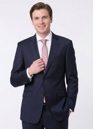 Men's Slim Fit Solid Navy Blue Two Button Wool Suit - The Suit Depot