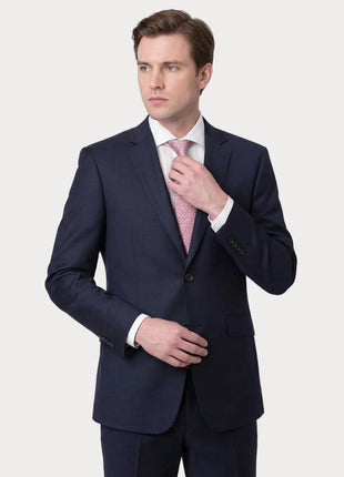 Men's Slim Fit Solid Navy Blue Two Button Wool Suit - The Suit Depot