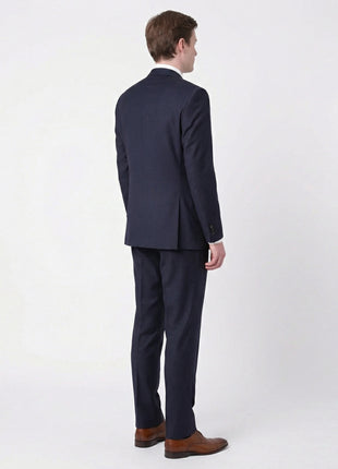 Men's Slim Fit Solid Navy Blue Two Button Wool Suit - The Suit Depot