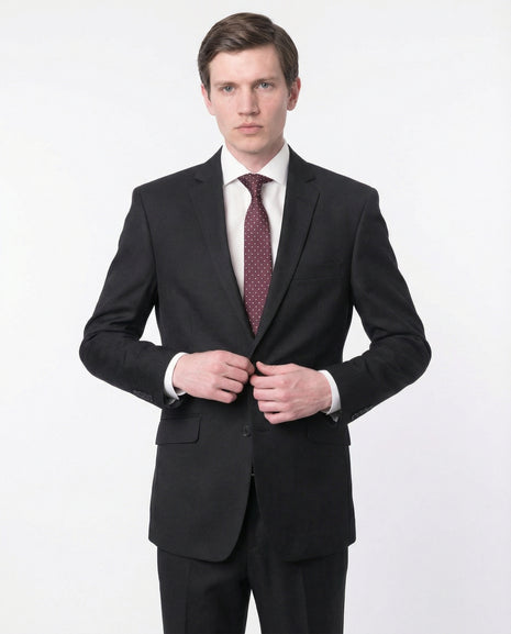 Raphael Men's Black Slim Fit Notch Two Button Suit