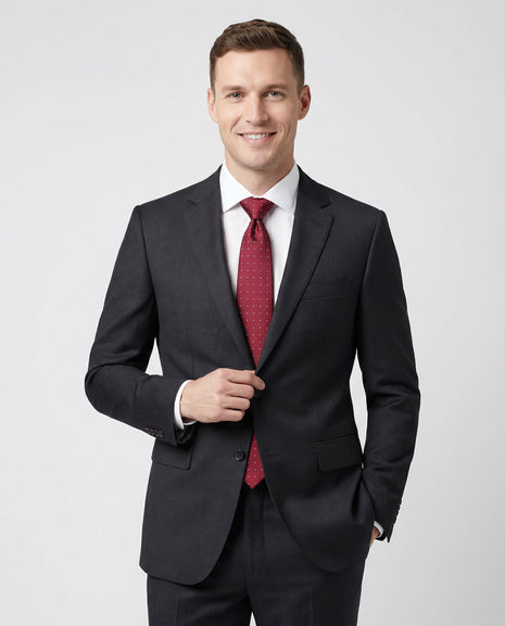 Label M Men's Classic Fit Two Button 100% Wool Wrinkle Resistant Suit - Charcoal Gray