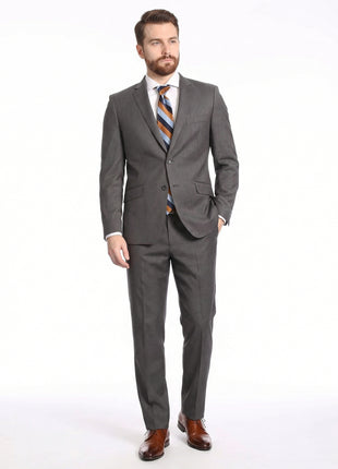 Mens Classic Fit Two Button 100% Wool Wrinkle Resistant Suit - Medium Grey