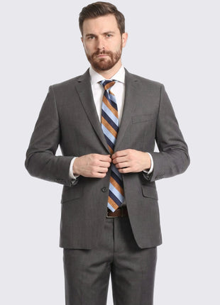 Mens Classic Fit Two Button 100% Wool Wrinkle Resistant Suit - Medium Grey