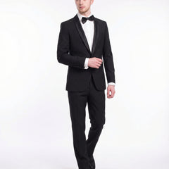 Bello Men's Slim Fit Solid Black 1-Button Shawl Lapel Tuxedo - The Suit Depot