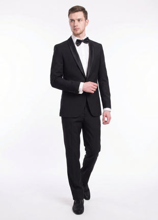 Bello Men's Slim Fit Solid Black 1-Button Shawl Lapel Tuxedo - The Suit Depot