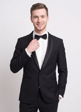 Bello Men's Slim Fit Solid Black 1-Button Shawl Lapel Tuxedo - The Suit Depot