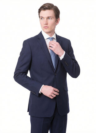 Mens Raphael Slim Fit Wool-touch Solid Blue 2 Button 2 Piece Suit Jacket & Pants - The Suit Depot