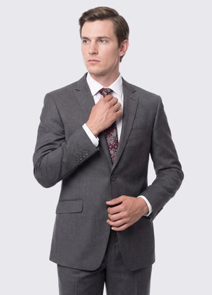 Mens Slim Fit Medium Gray Two Button 100% Wool Suit - The Suit Depot