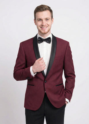 Men's Slim Fit Burgundy 1 Button Shawl Lapel Tuxedo Jacket & Pants - The Suit Depot